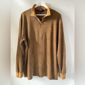 Polo Golf Ralph Lauren Alpaca Blend Quarter Zip Sweater XL Tan Plaid